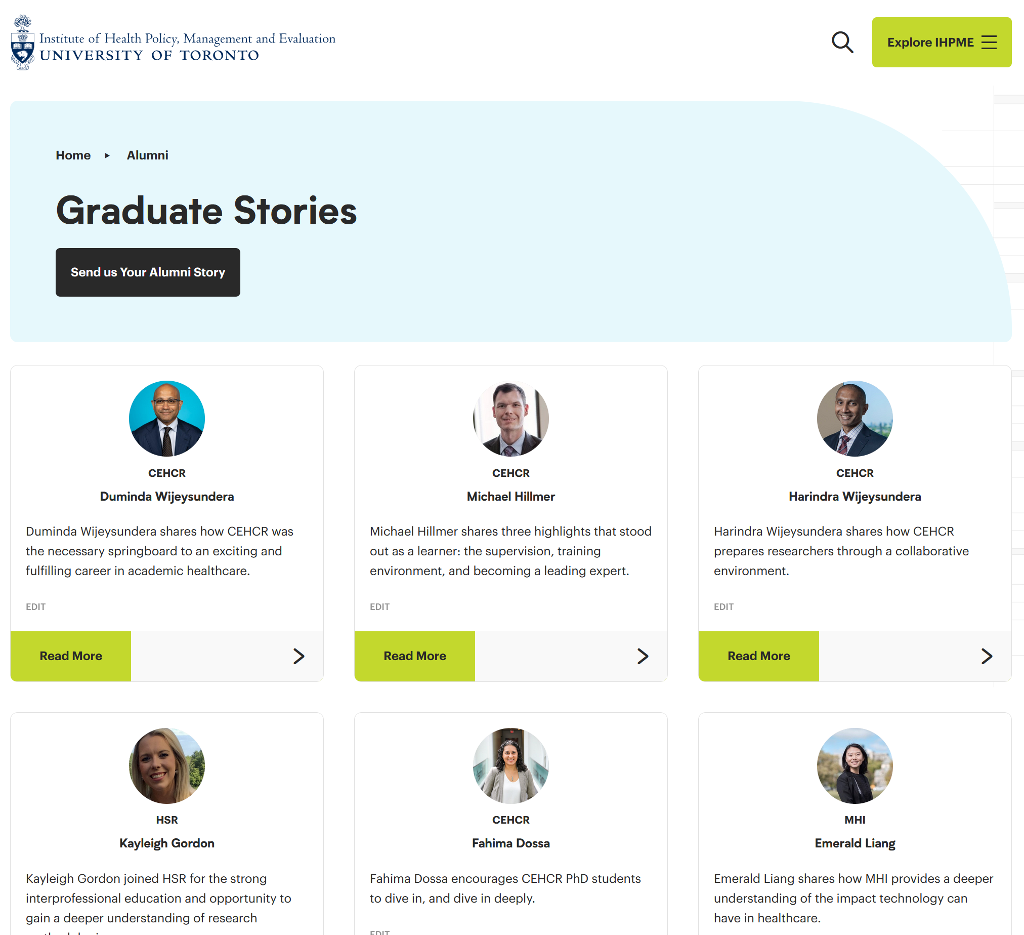Alumni stories directory page