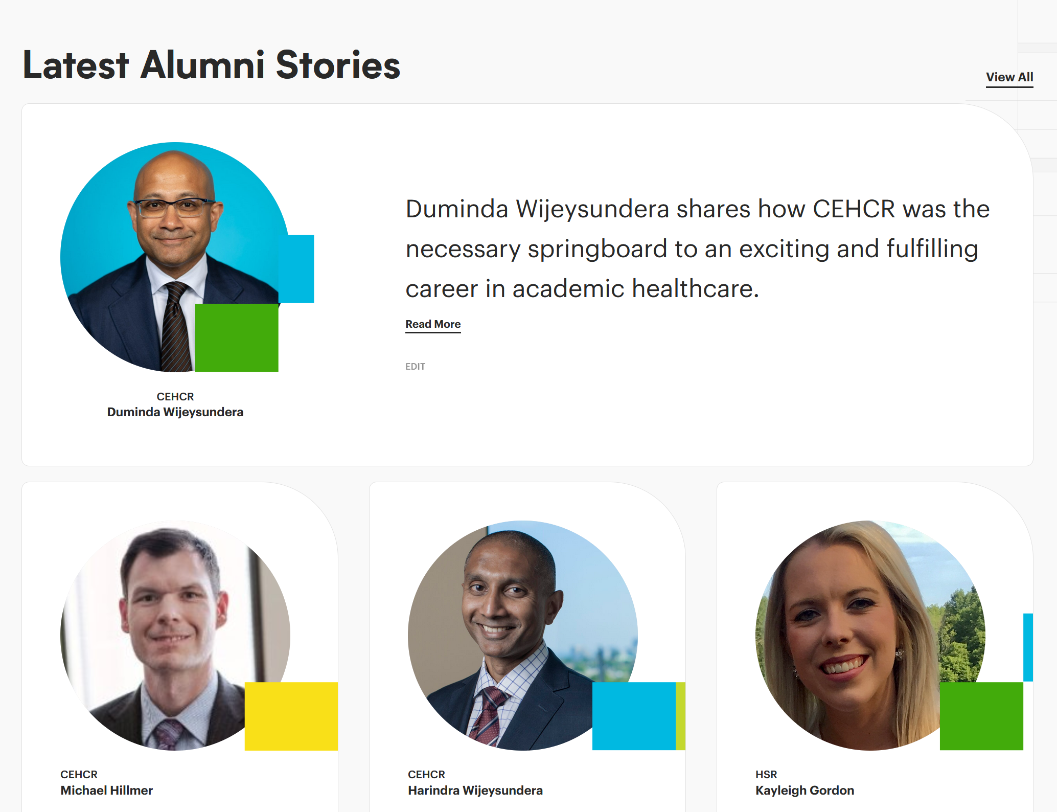 Alumni stories example on alumni page