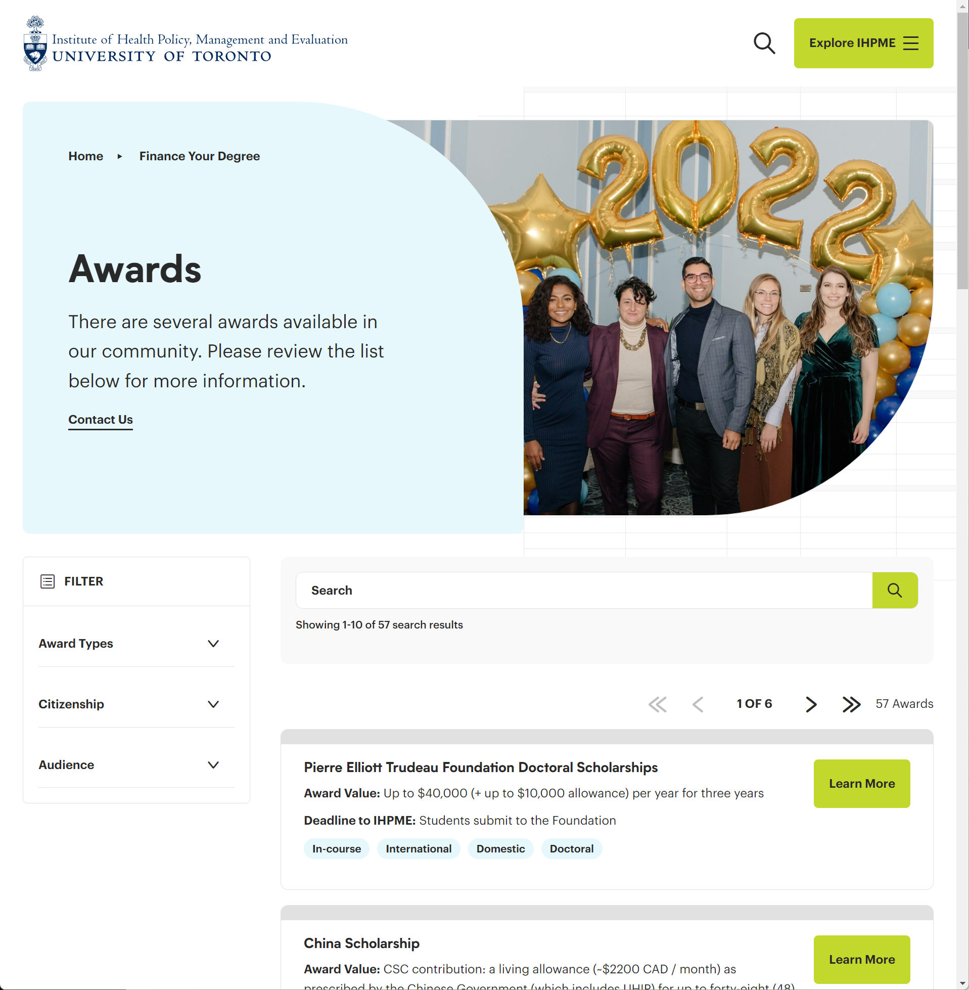 Awards page example