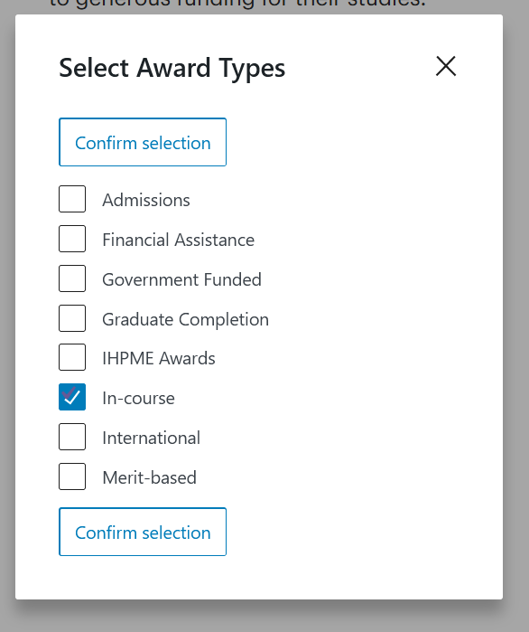 Award Type options