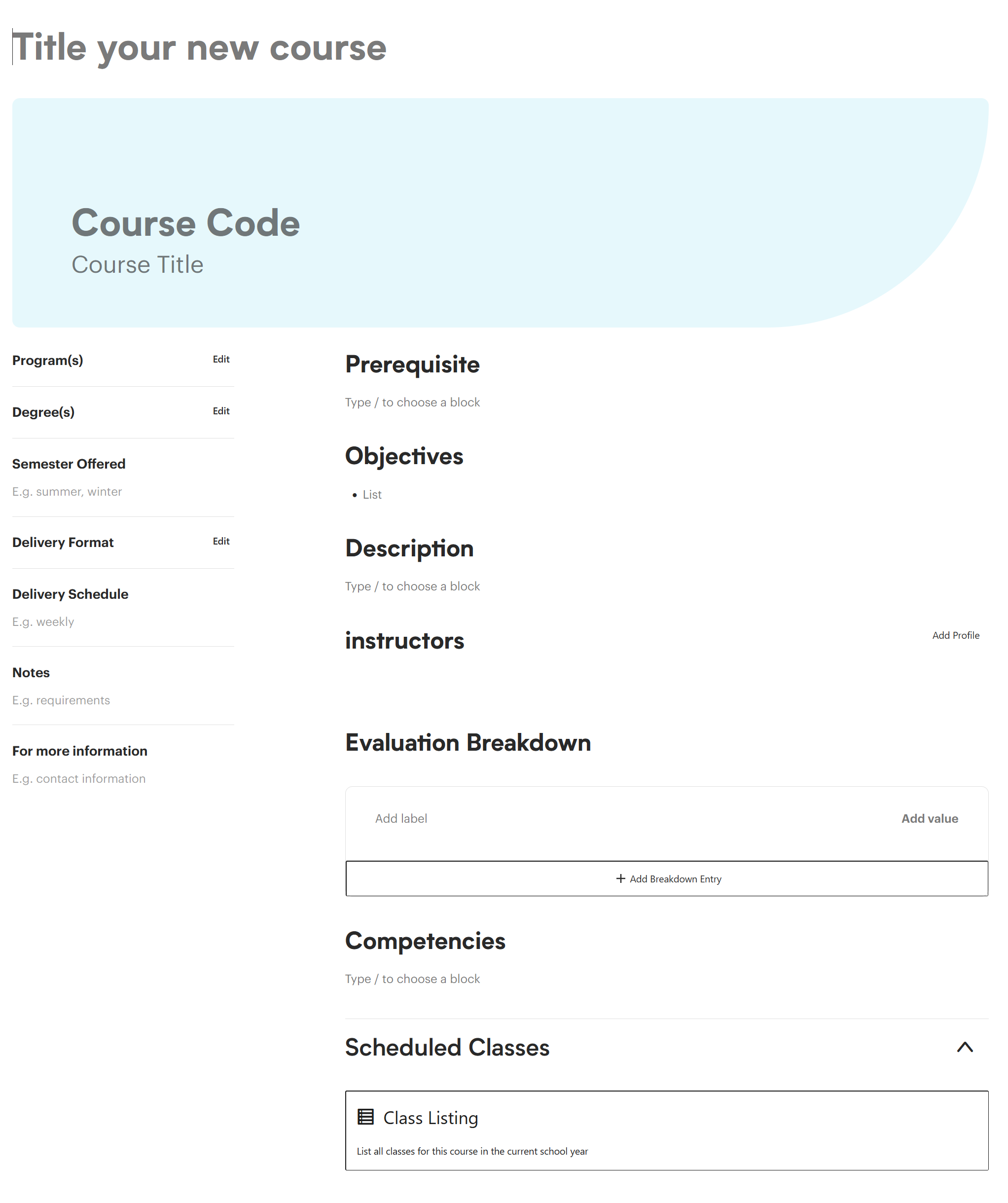 New course example page