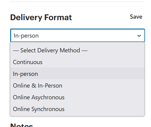 Delivery format dropdown
