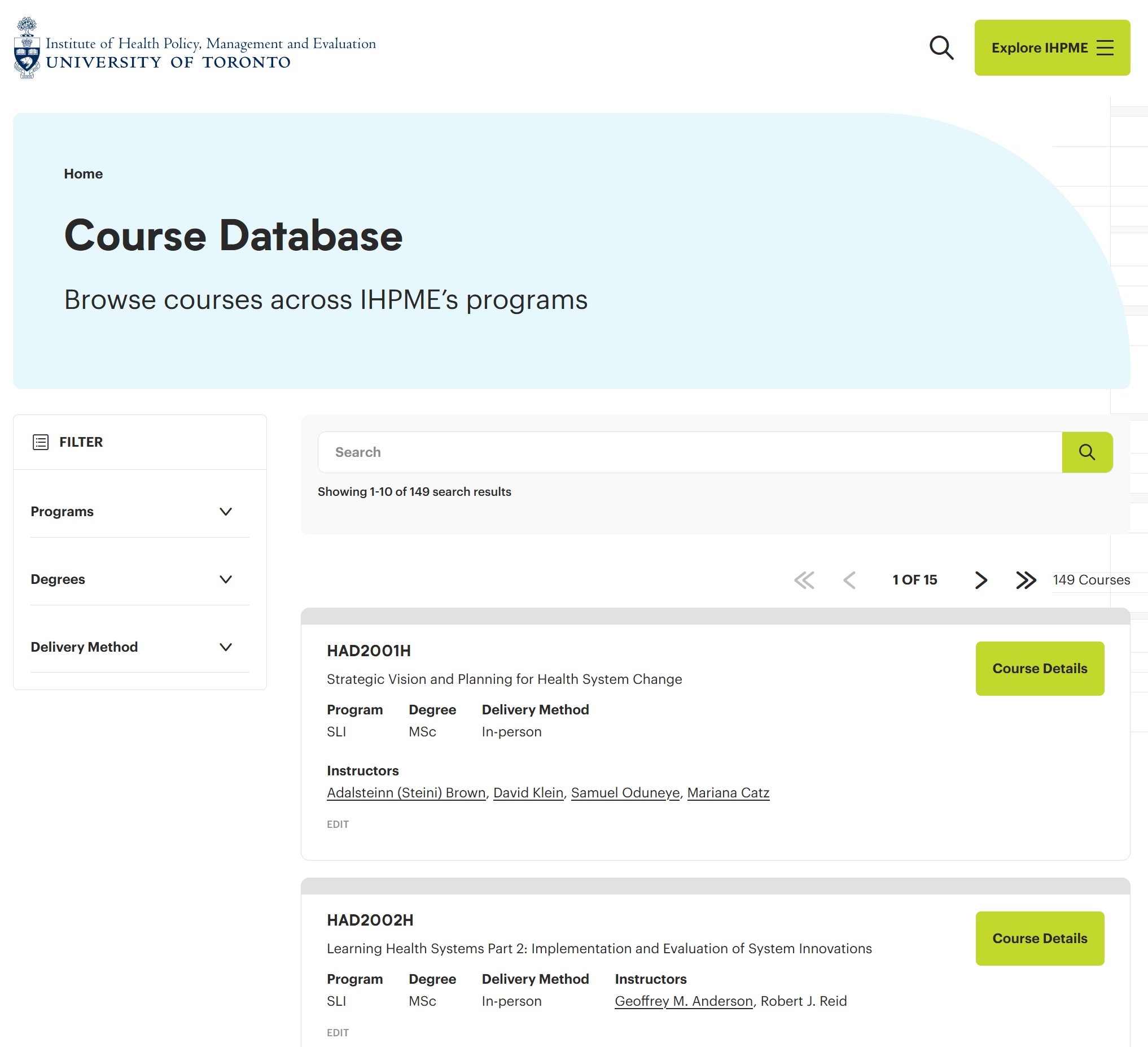 Course databases example