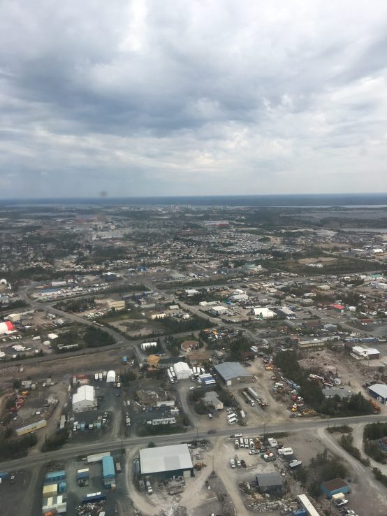 Image of Yellowknife and buildings with cloudy grey sky