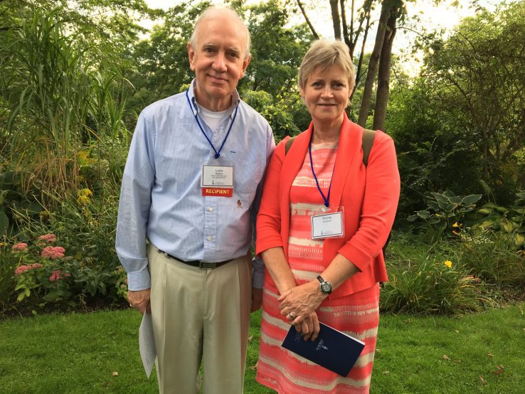 Leslie Boehm and Rhonda Cockerill in the gardens at the Arbor Awards