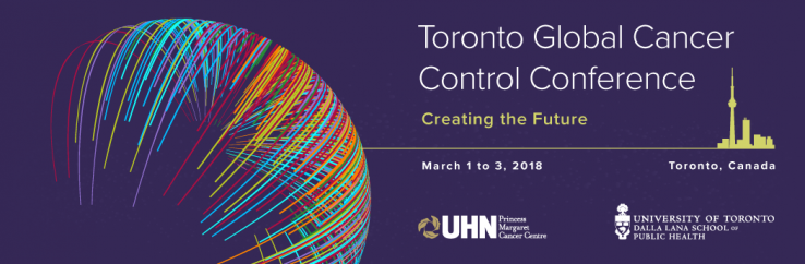 Purple Banner announcing Toronto Global Cancer Control Conference