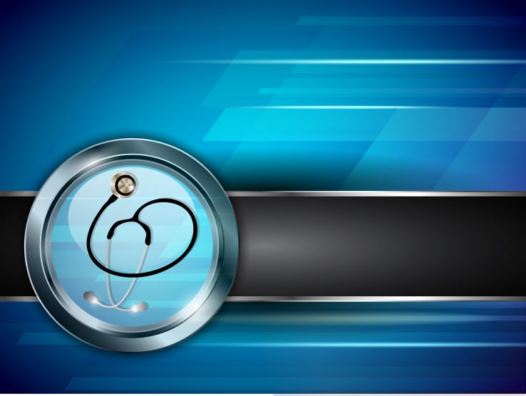 Stethoscope inside a glass circle with blue background