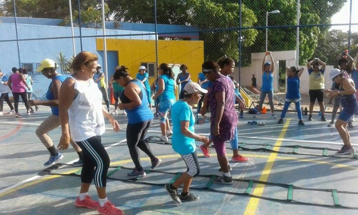 People participating in physical exercises outside