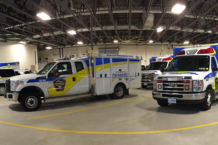 York region ambulances parked together