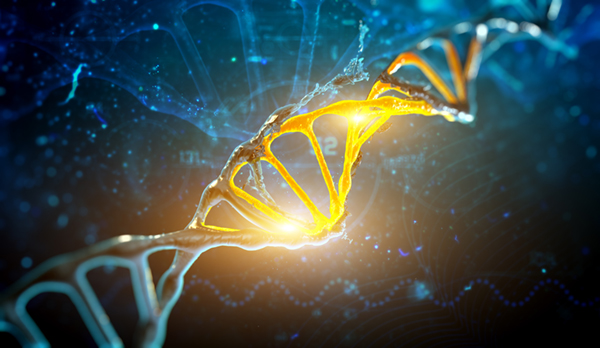 3d render illustration DNA structure in blue background.