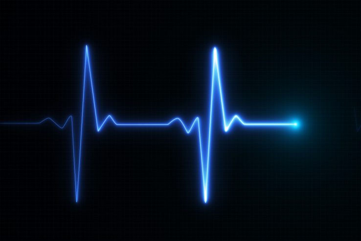 Blue glowing neon heart pulse graphic illustration