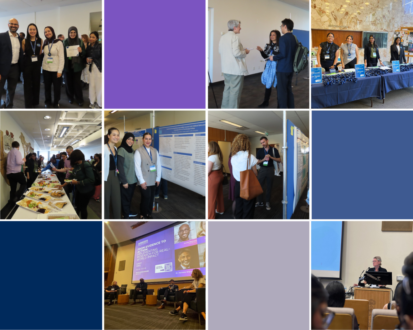 A collage of images from the 21st Annual Research and Impact Day. The images include various scenes such as people receiving awards, attendees engaging in discussions, a keynote speaker presenting, and a display table with informational materials.